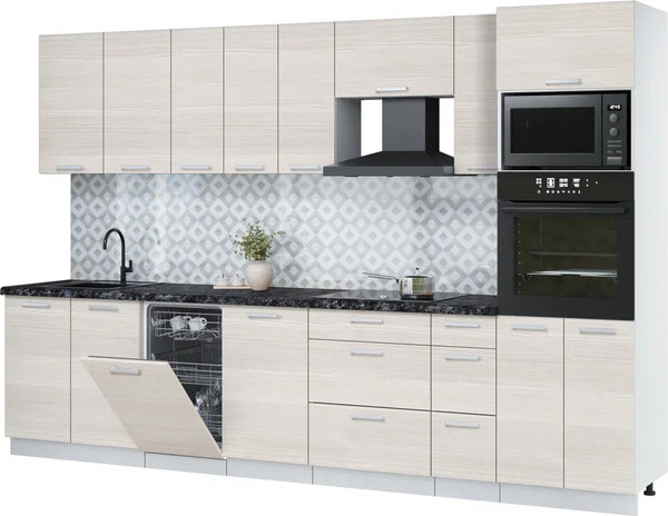 Изображение товара Кухонный гарнитур Интерлиния Мила Лайт 3.2-ПМ3  (вудлайн кремовый/вудлайн кремовый/кастилло темный)