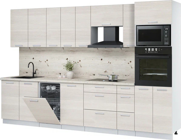 Изображение товара Кухонный гарнитур Интерлиния Мила Лайт 3.2-ПМ3  (вудлайн кремовый/вудлайн кремовый/бискайская сосна)