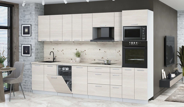 Изображение товара Кухонный гарнитур Интерлиния Мила Лайт 3.2-ПМ3  (вудлайн кремовый/вудлайн кремовый/бискайская сосна)