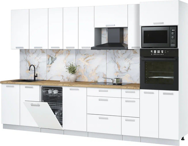 Изображение товара Кухонный гарнитур Интерлиния Мила Лайт 3.2-ПМ3 (белый платинум/белый платинум/дуб бунратти)