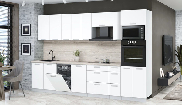 Изображение товара Кухонный гарнитур Интерлиния Мила Лайт 3.2-ПМ3  (белый платинум/белый платинум/травертин серый)