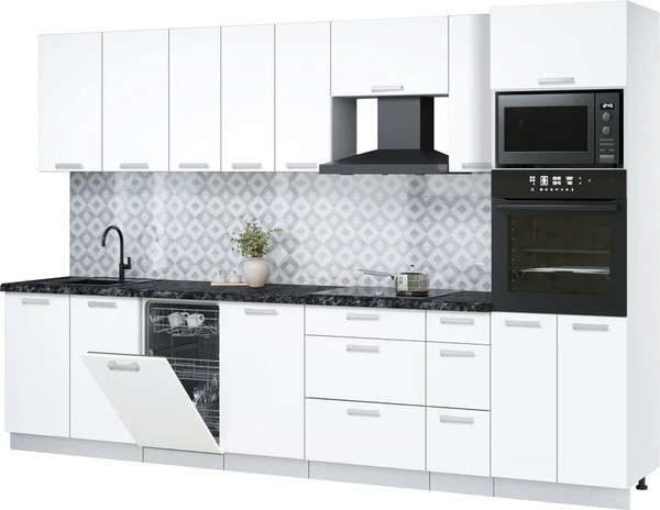 Изображение товара Кухонный гарнитур Интерлиния Мила Лайт 3.2-ПМ3 (белый платинум/белый платинум/кастилло темный)