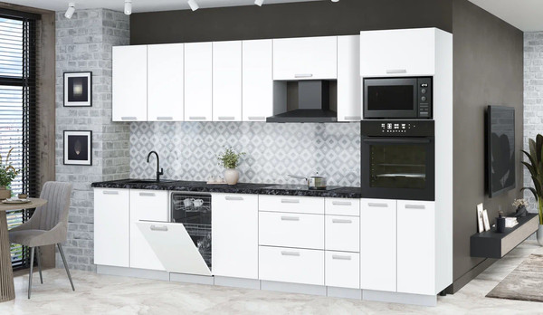 Изображение товара Кухонный гарнитур Интерлиния Мила Лайт 3.2-ПМ3 (белый платинум/белый платинум/кастилло темный)