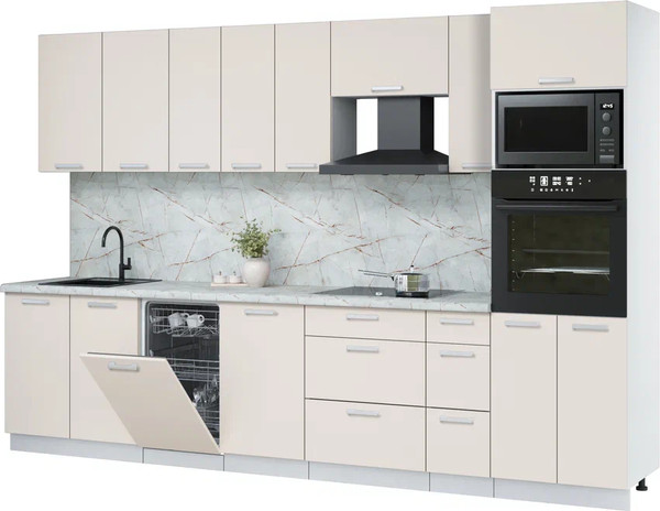 Изображение товара Кухонный гарнитур Интерлиния Мила Лайт 3.2-ПМ3  (персидский жемчуг/персидский жемчуг/серый каспий)