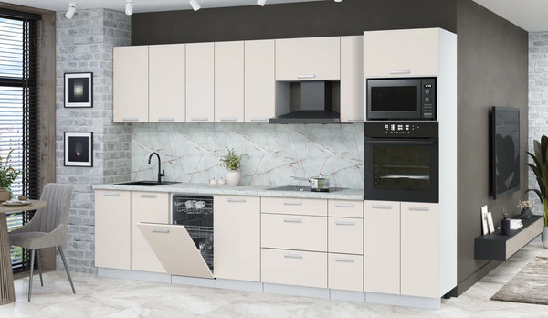 Изображение товара Кухонный гарнитур Интерлиния Мила Лайт 3.2-ПМ3  (персидский жемчуг/персидский жемчуг/серый каспий)