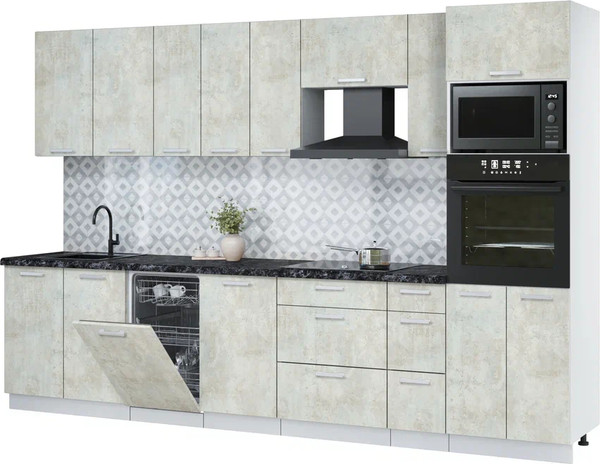 Изображение товара Кухонный гарнитур Интерлиния Мила Лайт 3.2-ПМ3 (бетон лайт/бетон лайт/кастилло темный)