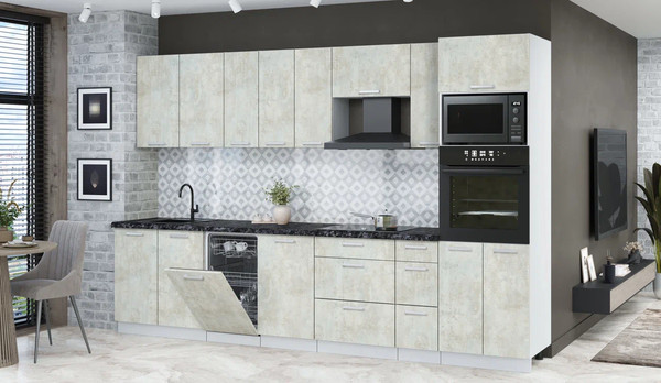 Изображение товара Кухонный гарнитур Интерлиния Мила Лайт 3.2-ПМ3 (бетон лайт/бетон лайт/кастилло темный)