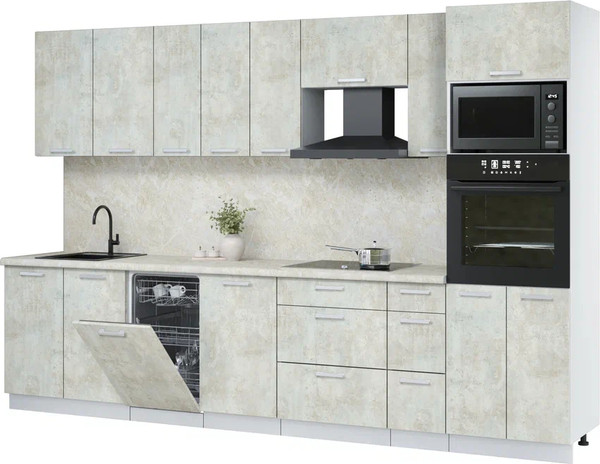 Изображение товара Кухонный гарнитур Интерлиния Мила Лайт 3.2-ПМ3  (бетон лайт/бетон лайт/опал светлый)