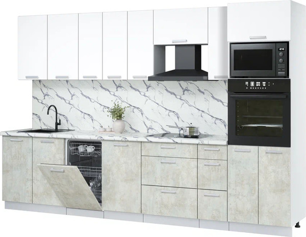 Изображение товара Кухонный гарнитур Интерлиния Мила Лайт 3.2-ПМ3  (белый платинум/бетон лайт/белый гранит)