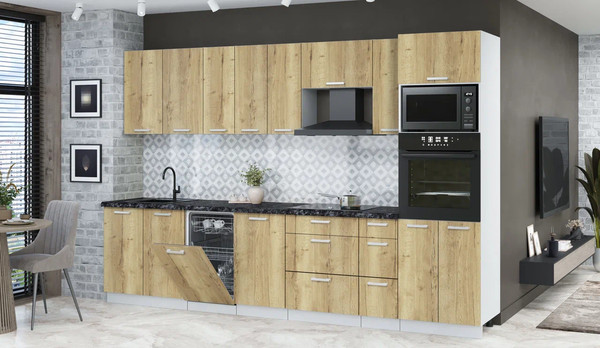 Изображение товара Кухонный гарнитур Интерлиния Мила Лайт 3.2-ПМ3  (дуб золотой/дуб золотой/кастилло темный)