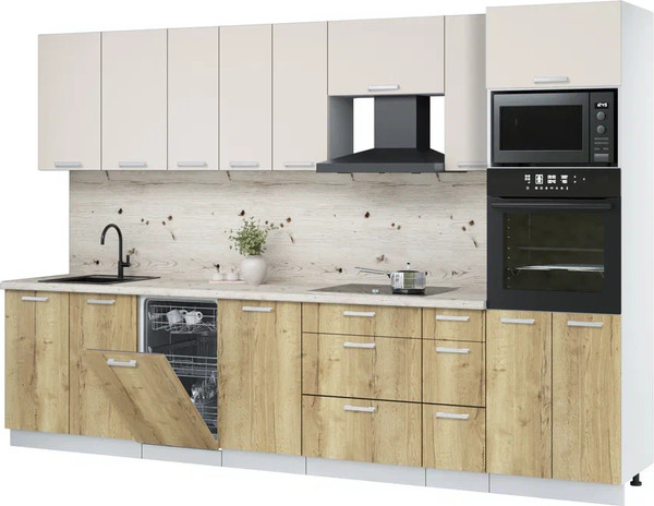 Изображение товара Кухонный гарнитур Интерлиния Мила Лайт 3.2-ПМ3  (персидский жемчуг/дуб золотой/бискайская сосна)