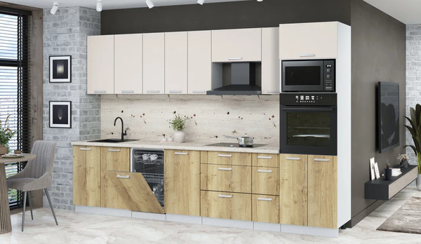 Изображение товара Кухонный гарнитур Интерлиния Мила Лайт 3.2-ПМ3  (персидский жемчуг/дуб золотой/бискайская сосна)