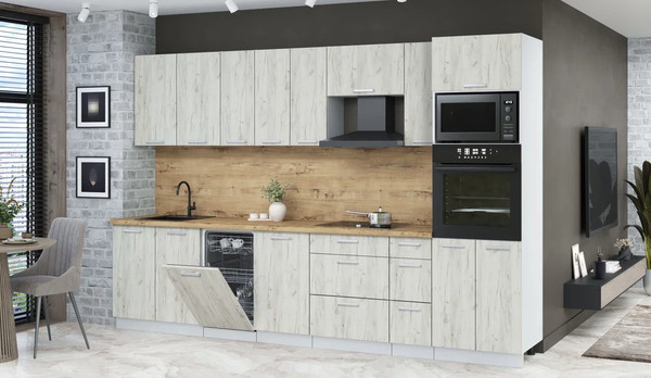 Изображение товара Кухонный гарнитур Интерлиния Мила Лайт 3.2-ПМ3  (дуб белый/дуб белый/дуб бунратти)