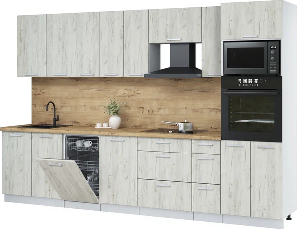 Изображение товара Кухонный гарнитур Интерлиния Мила Лайт 3.2-ПМ3  (дуб белый/дуб белый/дуб бунратти)