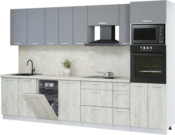 Изображение товара Кухонный гарнитур Интерлиния Мила Лайт 3.2-ПМ3 (серебро/дуб белый/опал светлый)