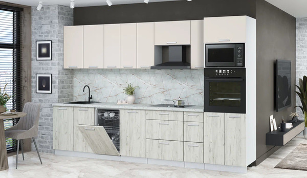 Изображение товара Кухонный гарнитур Интерлиния Мила Лайт 3.2-ПМ3 (персидский жемчуг/дуб белый/серый каспий)