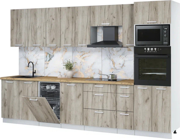 Изображение товара Кухонный гарнитур Интерлиния Мила Лайт 3.2-ПМ3 (дуб серый/дуб серый/дуб бунратти)