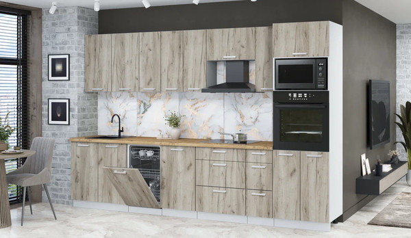 Изображение товара Кухонный гарнитур Интерлиния Мила Лайт 3.2-ПМ3 (дуб серый/дуб серый/дуб бунратти)