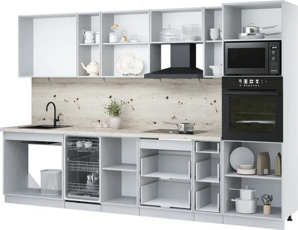 Изображение товара Кухонный гарнитур Интерлиния Мила Лайт 3.2-ПМ3 (дуб белый/дуб серый/опал светлый)