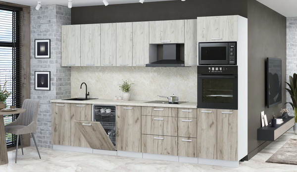 Изображение товара Кухонный гарнитур Интерлиния Мила Лайт 3.2-ПМ3 (дуб белый/дуб серый/опал светлый)