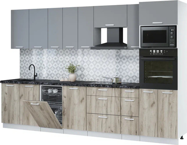 Изображение товара Кухонный гарнитур Интерлиния Мила Лайт 3.2-ПМ3 (серебро/дуб серый/кастилло темный)