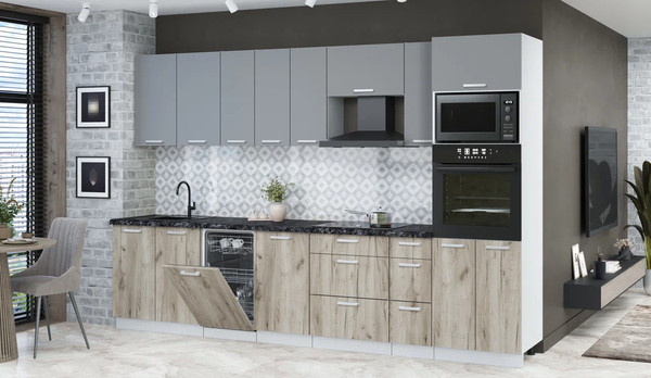 Изображение товара Кухонный гарнитур Интерлиния Мила Лайт 3.2-ПМ3 (серебро/дуб серый/кастилло темный)