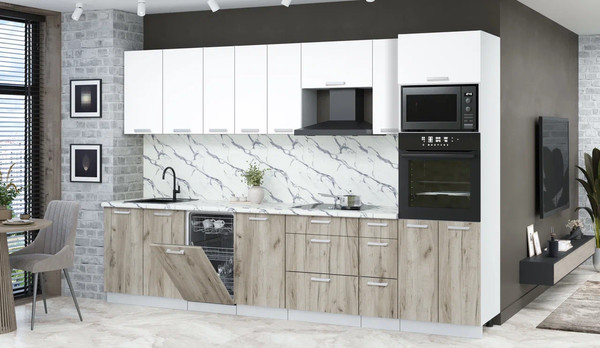 Изображение товара Кухонный гарнитур Интерлиния Мила Лайт 3.2-ПМ3 (белый платинум/дуб серый/белый гранит)