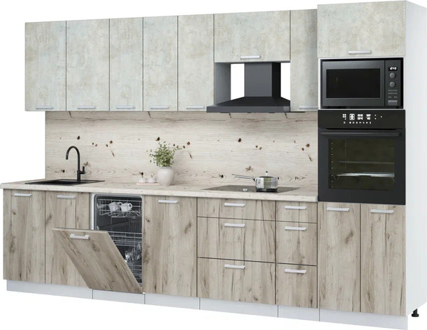 Изображение товара Кухонный гарнитур Интерлиния Мила Лайт 3.2-ПМ3 ( бетон лайт/дуб серый/бискайская сосна)