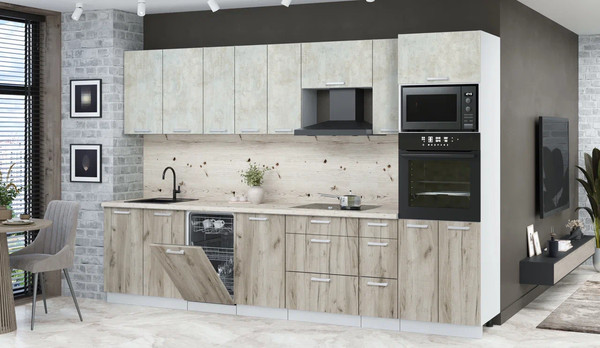 Изображение товара Кухонный гарнитур Интерлиния Мила Лайт 3.2-ПМ3 ( бетон лайт/дуб серый/бискайская сосна)