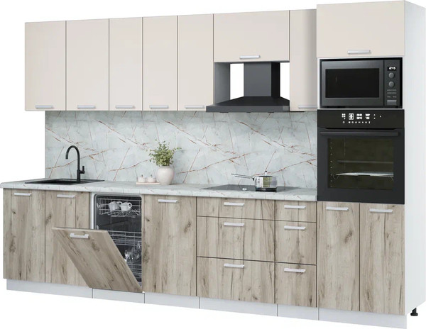 Изображение товара Кухонный гарнитур Интерлиния Мила Лайт 3.2-ПМ3 (персидский жемчуг/дуб серый/серый каспий)