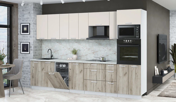 Изображение товара Кухонный гарнитур Интерлиния Мила Лайт 3.2-ПМ3 (персидский жемчуг/дуб серый/серый каспий)