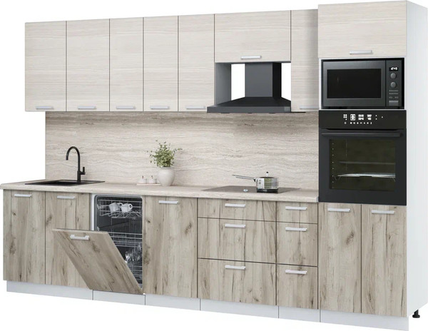 Изображение товара Кухонный гарнитур Интерлиния Мила Лайт 3.2-ПМ3 (вудлайн кремовый/дуб серый/травертин серый)