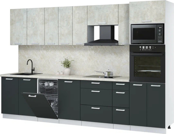 Изображение товара Кухонный гарнитур Интерлиния Мила Лайт 3.2-ПМ3  (бетон лайт/антрацит/опал светлый)