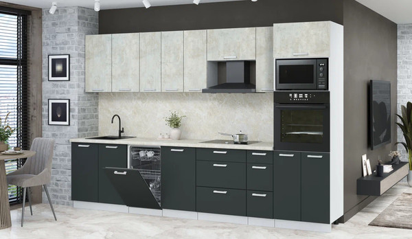 Изображение товара Кухонный гарнитур Интерлиния Мила Лайт 3.2-ПМ3  (бетон лайт/антрацит/опал светлый)