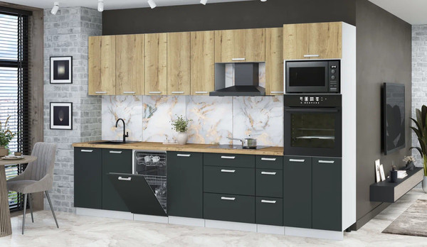 Изображение товара Кухонный гарнитур Интерлиния Мила Лайт 3.2-ПМ3 (дуб золотой/антрацит/дуб бунратти)