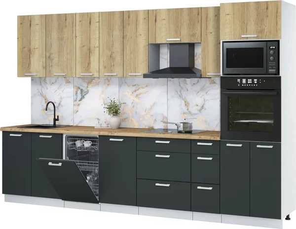 Изображение товара Кухонный гарнитур Интерлиния Мила Лайт 3.2-ПМ3 (дуб золотой/антрацит/дуб бунратти)