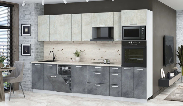 Изображение товара Кухонный гарнитур Интерлиния Мила Лайт 3.2-ПМ3  (бетон лайт/бетон портленд/бискайская сосна)