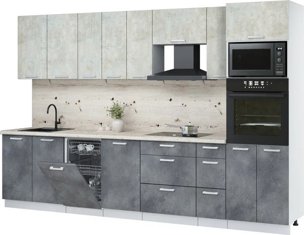 Изображение товара Кухонный гарнитур Интерлиния Мила Лайт 3.2-ПМ3  (бетон лайт/бетон портленд/бискайская сосна)