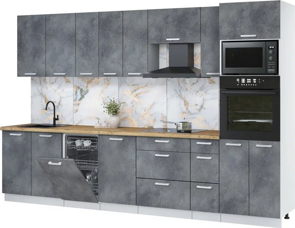 Изображение товара Кухонный гарнитур Интерлиния Мила Лайт 3.2-ПМ3  (бетон портленд/бетон портленд/дуб бунратти)