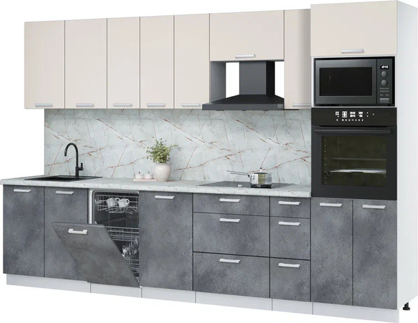 Изображение товара Кухонный гарнитур Интерлиния Мила Лайт 3.2-ПМ3  (персидский жемчуг/бетон портленд/серый каспий)