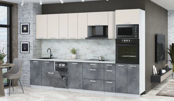 Изображение товара Кухонный гарнитур Интерлиния Мила Лайт 3.2-ПМ3  (персидский жемчуг/бетон портленд/серый каспий)