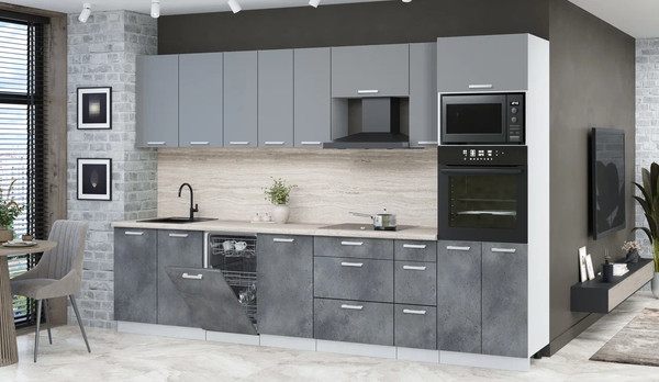 Изображение товара Кухонный гарнитур Интерлиния Мила Лайт 3.2-ПМ3  (серебро/бетон портленд/травертин серый)