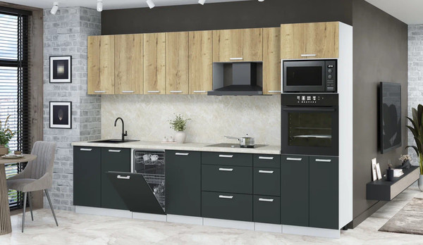 Изображение товара Кухонный гарнитур Интерлиния Мила Лайт 3.2-ПМ3  (дуб золотой/антрацит/опал светлый)