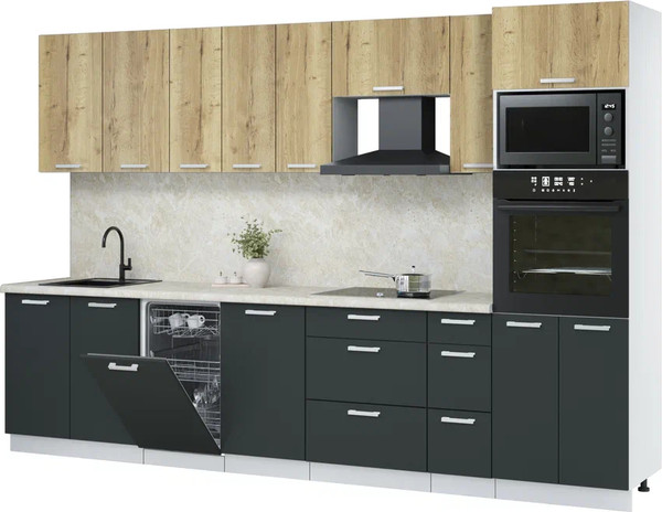 Изображение товара Кухонный гарнитур Интерлиния Мила Лайт 3.2-ПМ3  (дуб золотой/антрацит/опал светлый)