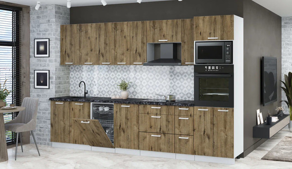 Изображение товара Кухонный гарнитур Интерлиния Мила Лайт 3.2-ПМ3 (дуб веллингтон/дуб веллингтон/кастилло темный)