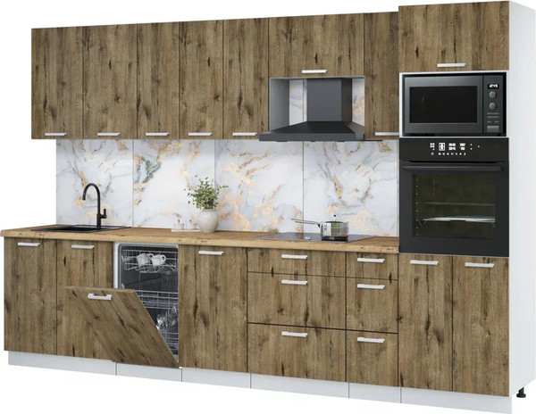 Изображение товара Кухонный гарнитур Интерлиния Мила Лайт 3.2-ПМ3  (дуб веллингтон/дуб веллингтон/дуб бунратти)