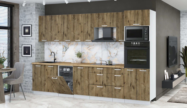 Изображение товара Кухонный гарнитур Интерлиния Мила Лайт 3.2-ПМ3  (дуб веллингтон/дуб веллингтон/дуб бунратти)