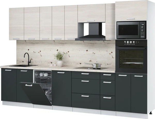 Изображение товара Кухонный гарнитур Интерлиния Мила Лайт 3.2-ПМ3 ( вудлайн кремовый/антрацит/бискайская сосна)