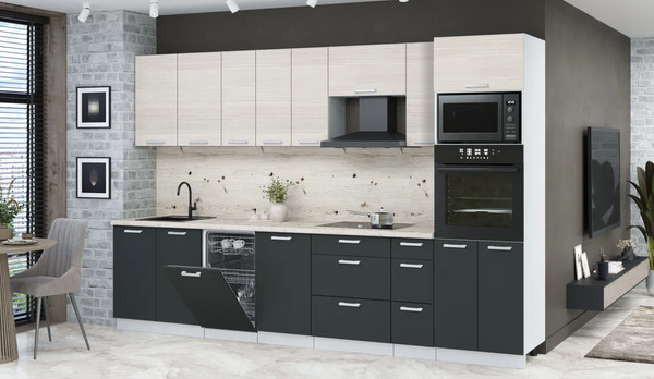 Изображение товара Кухонный гарнитур Интерлиния Мила Лайт 3.2-ПМ3 ( вудлайн кремовый/антрацит/бискайская сосна)