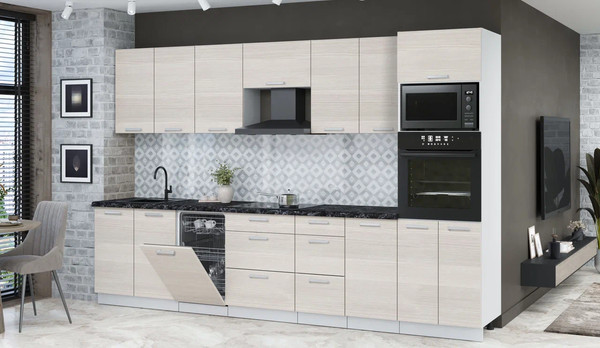 Изображение товара Кухонный гарнитур Интерлиния Мила Лайт 3.25-ПМ3 (вудлайн кремовый/вудлайн кремовый/кастилло темный)